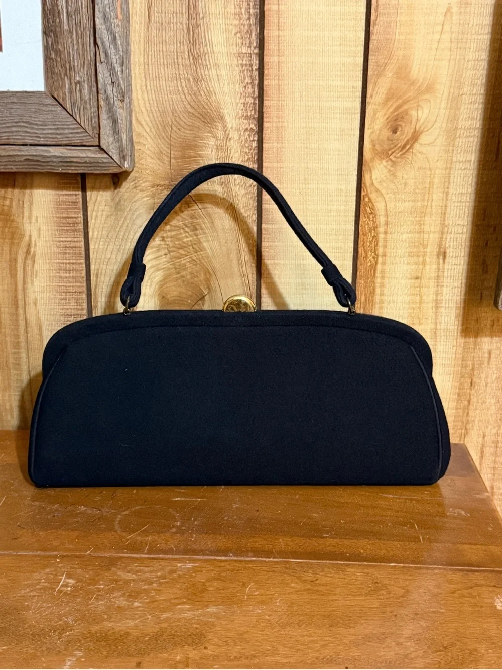 Classic vintage Black Top-Handle Felt Women's Bag